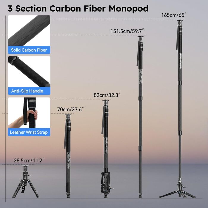 Монопод SIRUI SVM-165P Rapid System, карбоновий, 165 см, з педаллю, швидка фіксація, компактний, до 10 кг