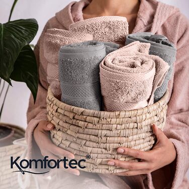 Набір рушників Komfortec 8 шт. з 100% бавовни: 4 банних 70x140 см і 4 для рук 50x100 см, фротте, м'які, антрацитово-сірий/рожевий
