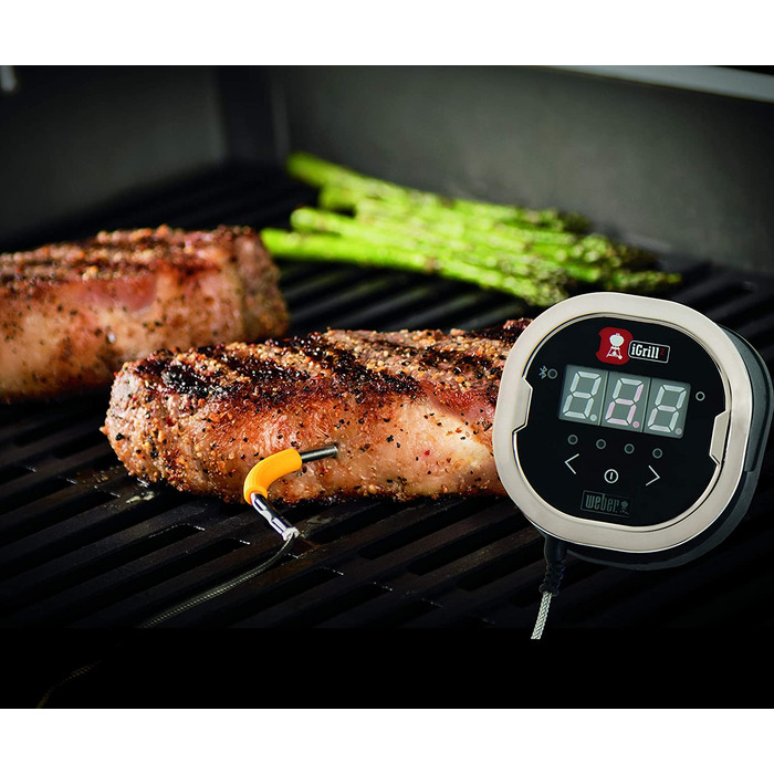 Weber iGrill 2 — розумний Bluetooth термометр для м'яса з 4 підключеннями, магнітним кріпленням, контроль через додаток та дисплей, чорний, 3.2 x 10.8 x 5.0 см, для гриля