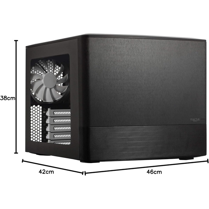 Корпус Fractal Design Node 804 чорний, компактний, для mATX, з високою вентиляцією, модульним інтер'єром, 3 вентилятора Silent R2 120 мм, підтримка водяного охолодження, USB 3.0, бокове вікно