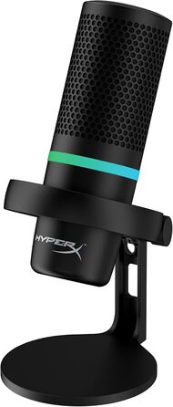 HyperX DuoCast USB конденсаторний мікрофон з RGB підсвіткою, вбудованим поп-фільтром, антивібраційним кріпленням, регулюванням підсилення, сумісний з ПК, PS5, PS4, Mac, чорний