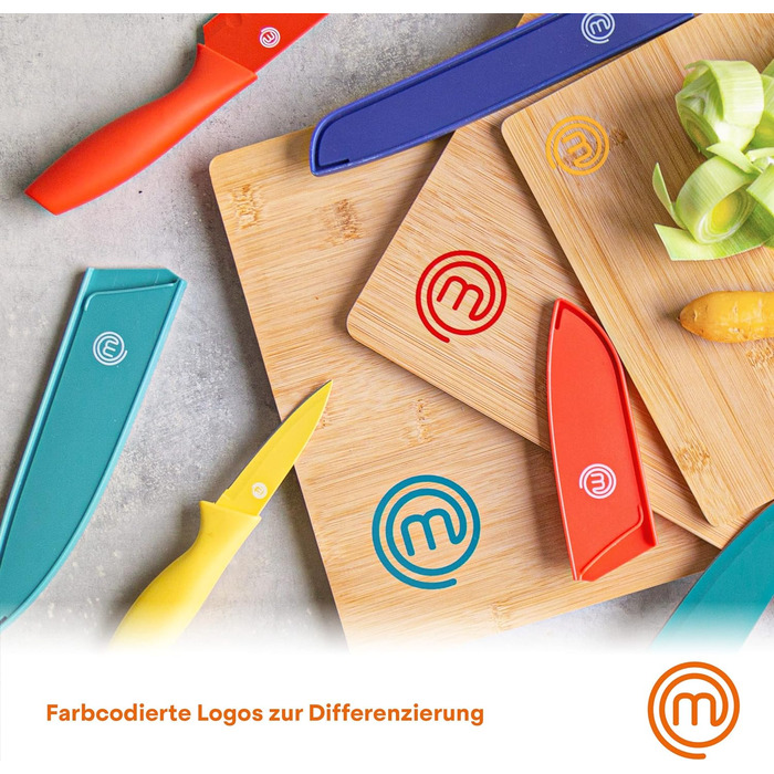 Набір обробних дощок MasterChef з бамбука, 3 штуки, кольорове маркування, 38×27,5 см, 34×23,5 см, 23×15 см, для кухні, підходять для миття в посудомийній машині