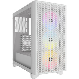 Корпус для ПК CORSAIR 3000D RGB Airflow, середній, білий, з 3 AR120 RGB вентиляторами, підтримка 3-слотової GPU, до 8 вентиляторів 120 мм, високий повітряний потік
