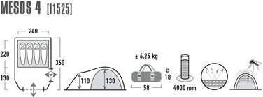 Намет High Peak Mesos 4, темно-сірий/зелений, L – туристичний на 4 особи