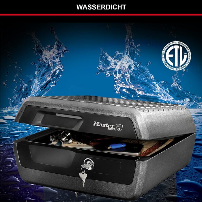 Вогнетривкий і водонепроникний сейф MASTER LOCK LCFW30100, 10 л, з ключовим замком для документів, електроніки та цінностей