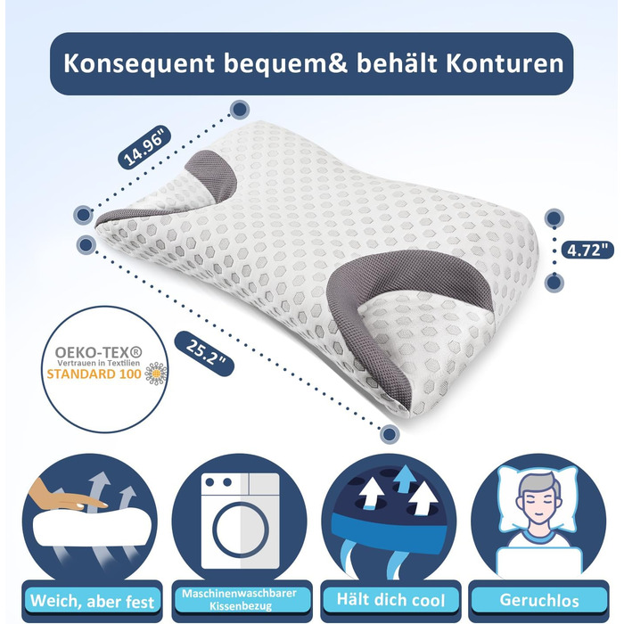 Подушка Hydomi CPAP з ефектом пам'яті для бокового сну, зменшує тиск і витоки повітря маски, ортопедична для апное сну, підтримка шиї для спини, бокового та шлункового сну, розмір King (64x38x10,5 см)