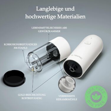 Електричні мельниці для солі та перцю TLYSXPRO 2 шт. USB, регулювання помелу, LED-підсвітка, чорний та білий
