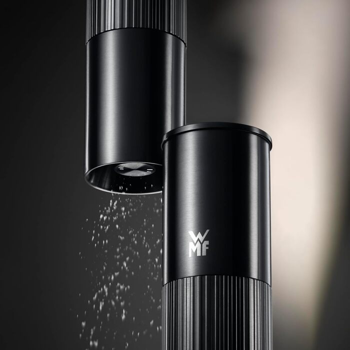 Млинок для спецій WMF Signature Pro (сіль та перець) з керамічним жерновами, регулюванням помолу та магнітною кришкою, нержавіюча сталь, чорний