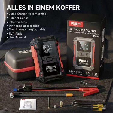 Пусковий пристрій RSH 4000A Jump Starter з компресором 150 PSI, бустер для авто 12V (бензин до 9.0L, дизель до 6.5L), Powerbank 10000 mAh та LED-ліхтарем, 4-в-1