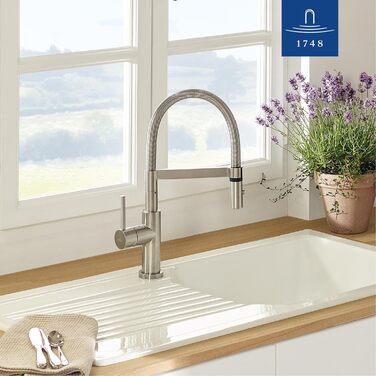 Змішувач кухонний Villeroy & Boch Steel Expert Compact, нержавіюча сталь, з висувним гусаком та перемикачем режимів, для мийки, економія води