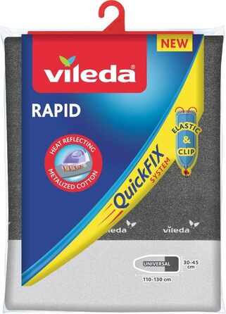 Чохол для прасувальної дошки Vileda Express Rapid, металізований, тепло-відбиваючий, для парових прасок, розмір 30-45×110-130 см, сріблясто-сірий