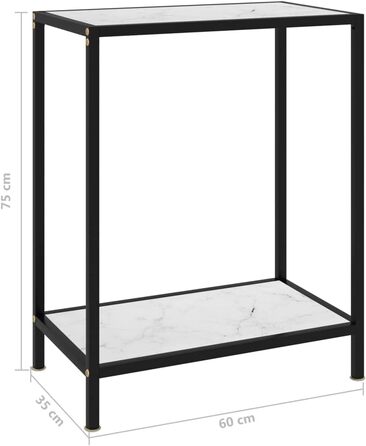 Консольний стіл Homiuse 60x35x75 см білий, загартоване скло, метал, для вітальні, вузький приставний столик з 2 полицями