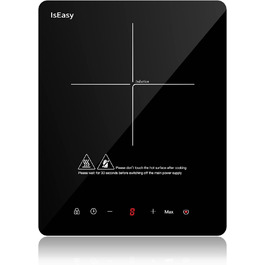 Індукційна плита IsEasy 2100 Вт, 28 см, портативна, 9 режимів нагріву, таймер 8 годин, сенсорне управління, Booster, чорна, 220-240В