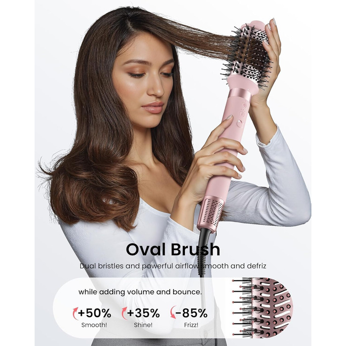 MESCOMB 5-в-1 Airstyler та Hairstyler: Фен-щітка з іонізацією, автоматичний завивач та щітка для об'єму - Швидке сушіння, укладка для локонів, об'єму та вирівнювання без пошкоджень. Легкий, рожевий.