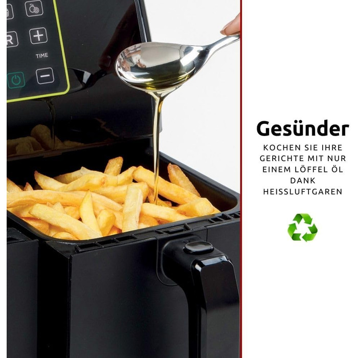Аерофритюрниця Ariete 4623 Airy Fryer Dual, подвійна чаша, 1700 Вт, 8 л, 3 режими, сенсорне LED-управління, 8 програм, таймер, чорна