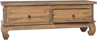 ТВ-тумба з масиву тика в колоніальному стилі vidaXL, 110x35x40 см, з 2 шухлядами, коричнева, низька тумба для телевізора, комод, меблі для вітальні