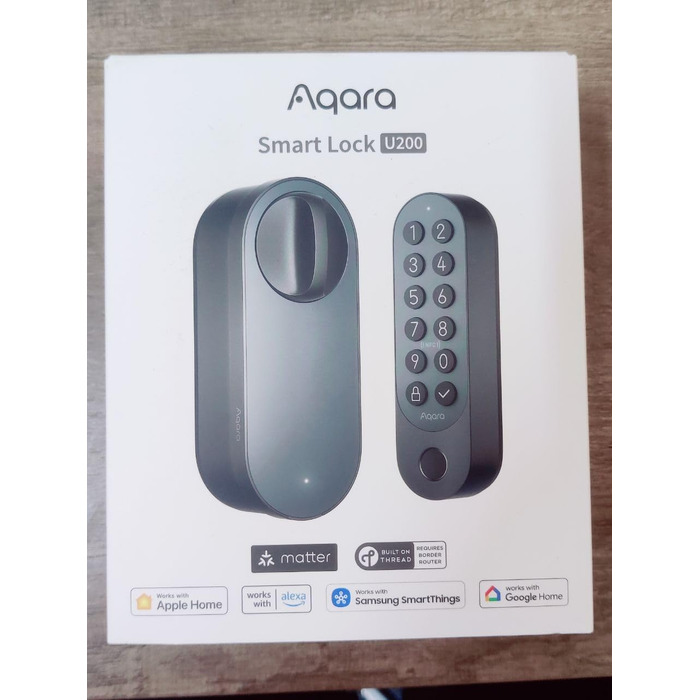 Розумний дверний замок Aqara U200 з відбитком пальця, Matter Over Thread, сумісний з Apple Home Key, акумулятор, підтримка Apple Home, Google Home, Alexa, SmartThings, чорний