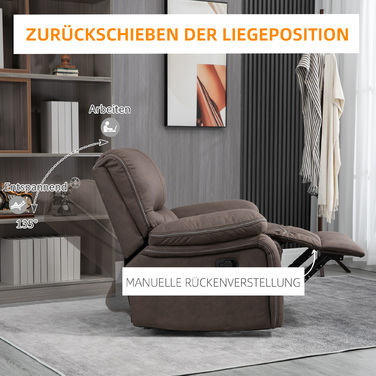 HOMCOM Recliner, телевізор з функцією відкидання, реклайнер для телевізора з підставкою для ніг М'яке крісло, крісло зі шкіри з чохлом з мікрофібри, з навантаженням до 150 кг для вітальні, коричневий