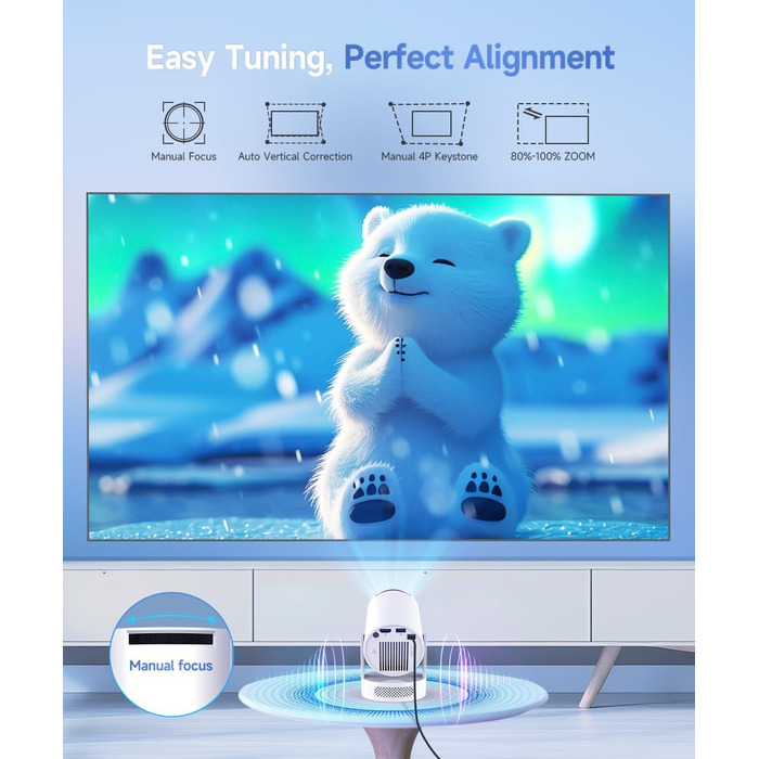Smart-проектор Magcubic Mini Beamer 4K FHD 1080P, портативний міні-проектор для дому з WiFi 6, Bluetooth 5.4, автокоррекцією трапеції, поворотом на 180° та динаміком 5 Вт