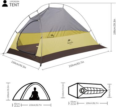 Намет Naturehike Cloud Up 1 Upgrade для 1 особи, легкий купольний, з тамбуром, 3-4 сезони, водонепроникний, для кемпінгу та туризму