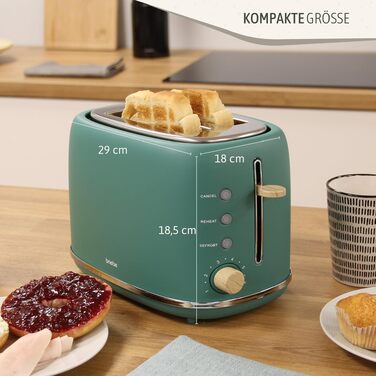 Тостер Briebe Nordic Set 2-слотовий з підставкою для булочок, 6 рівнів підсмажування + Електричний чайник індукційний 2.3л, нержавіюча сталь, без BPA, Набір для сніданку в скандинавському дизайні (Зелений)