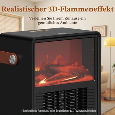 Керамічний електричний обігрівач Minthouz 1200W/800W з 3D ефектом полум'я, регульованим термостатом та захистом від перегріву для спальні та офісу