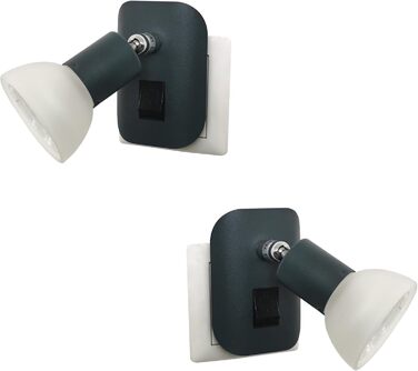 Комплект із 2-х LED нічників Trango 11-245, антрацит матовий, з вимикачем, скляний плафон, лампи GU10 3000K тепле світло, настінна лампа для кухні, читання, розетки