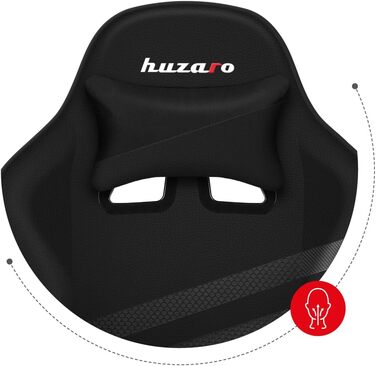 Ігрове крісло huzaro Force 4.4 Carbon, ергономічне, з підголівником і ломбардною подушкою, до 130 кг, регулювання висоти, тканина та екошкіра, чорне