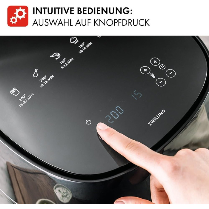 Аерофритюрниця ZWILLING Airfryer 4L, 1400 Вт, 6 програм, компактна мультипіч для смаження, запікання та готування без олії, чорна