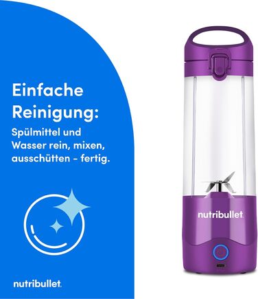 Портативний блендер nutribullet 475 мл, без BPA, USB-C, фіолетовий, багатофункціональний міксер для смузі