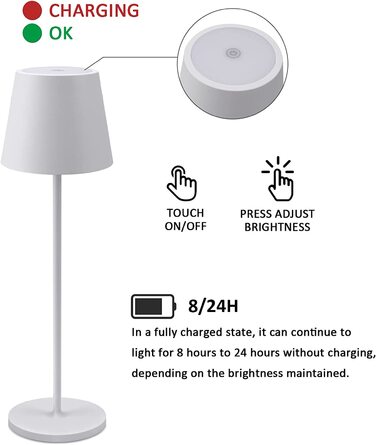 LED настільна лампа K-Bright з димуванням, акумуляторна | Внутрішнє та зовнішнє використання | Тепле світло | USB зарядка | 1 шт.
