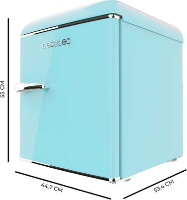 Міні-холодильник Cecotec Bolero CoolMarket TT Origin 45L, ретро, синій, 55 см, клас E, з морозильною камерою та хромованою ручкою