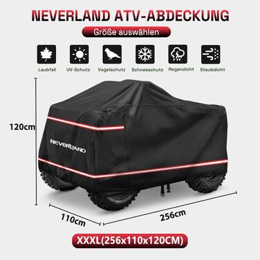 Водонепроникний чохол для квадроцикла NEVERLAND Quad ATV XXXL (256 x 110 x 120 см), чорно-сріблястий