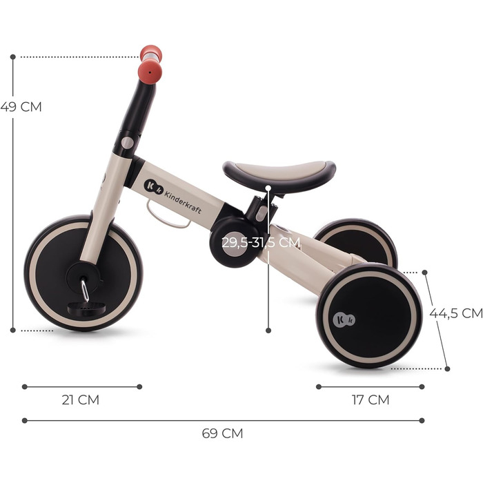 Триколісний велосипед Kinderkraft 4TRIKE 3в1: біговел, самокат, з сидінням, сірий, від 12 міс. до 5 років