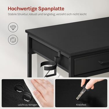 Комп'ютерний стіл WOLTU з 2 шухлядами, вбудованими розетками (USB, Type-C), підставкою для навушників та полицями, 120 x 51 x 75 см, чорний