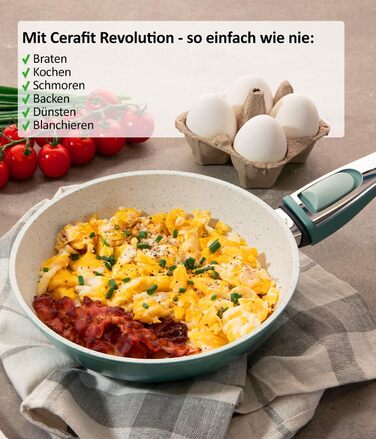 Сковорода Genius Cerafit Revolution 24 см, керамічна антипригарна, без PFAS, з скляною кришкою і знімною ручкою, для всіх типів плит, індукційна, придатна для духовки та посудомийки