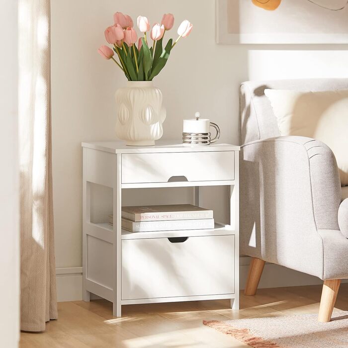 Тумба приліжкова SoBuy FRG258-W з 2 шухлядами і 2 полицями, 45x55x38 см, біла