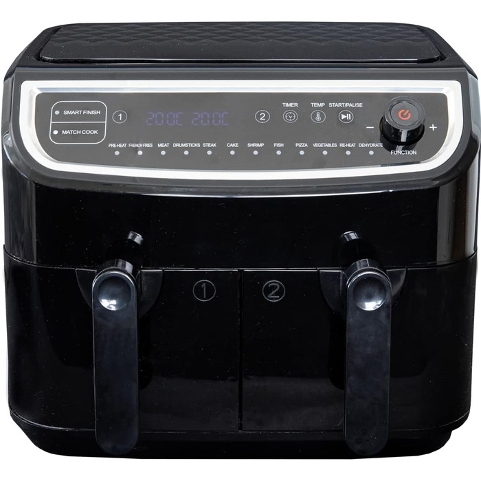 Аерофритюрниця Gastronoma XXL 9 л, подвійна, 2400 Вт, 2 кошики, LED дисплей, 11 програм, чорна/срібляста