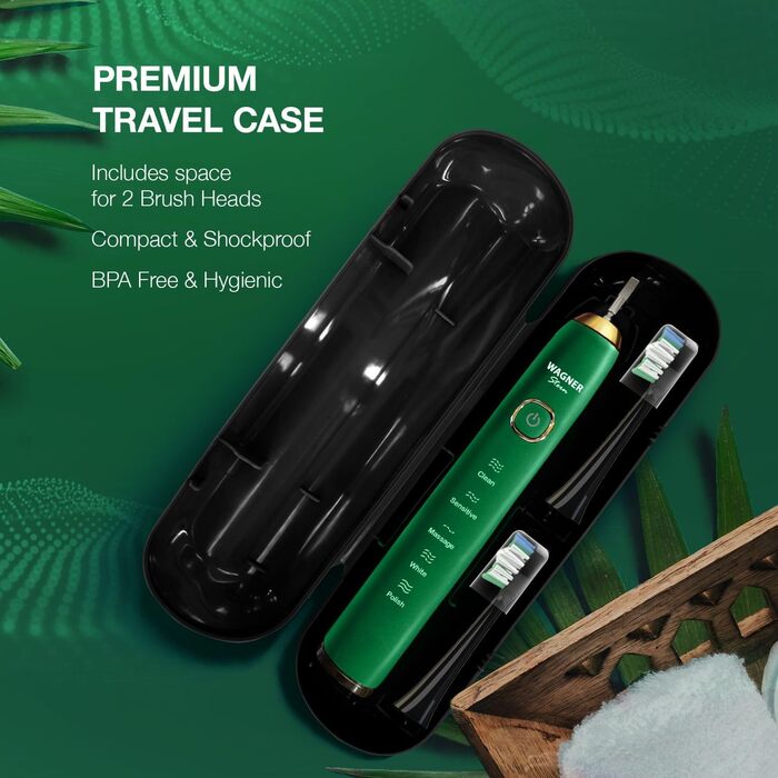 Звукова зубна щітка Wagner Stern Die Emerald Green Edition з відбілюванням, 5 режимів, 8 насадок, дорожня сумка