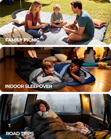 Спальний мішок для дітей та дорослих Outdoor, легкий та компактний, 220x80 см, чорний (температурний режим 10-26 °C)