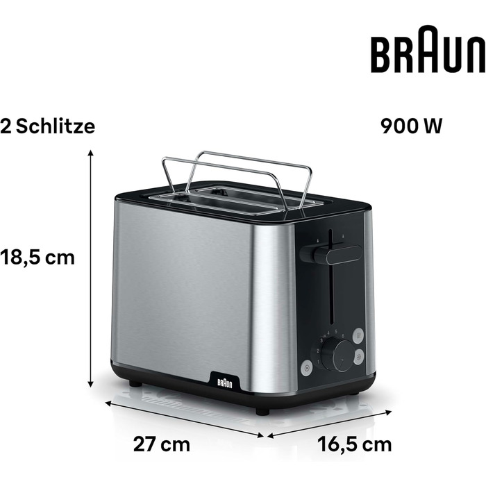 Тостер Braun PurShine HT1510 WH, 8 режимів, розморожування, підігрів, чорний