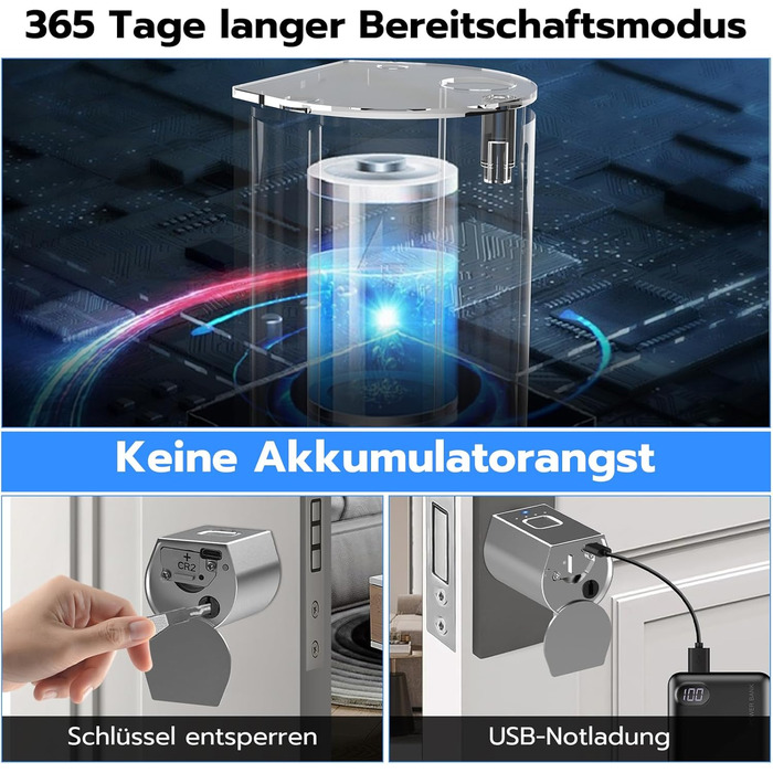 Розумний дверний замок Eseesmart з відбитком пальця, електронний Bluetooth замок 80 мм з циліндром, 2 ключі, керування через додаток