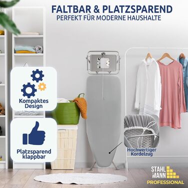 Сталманн XXL прасувальна дошка для парових станцій, 130x48 см, надзвичайно міцна, з чохлом зі 100% бавовни, вироблено в ЄС