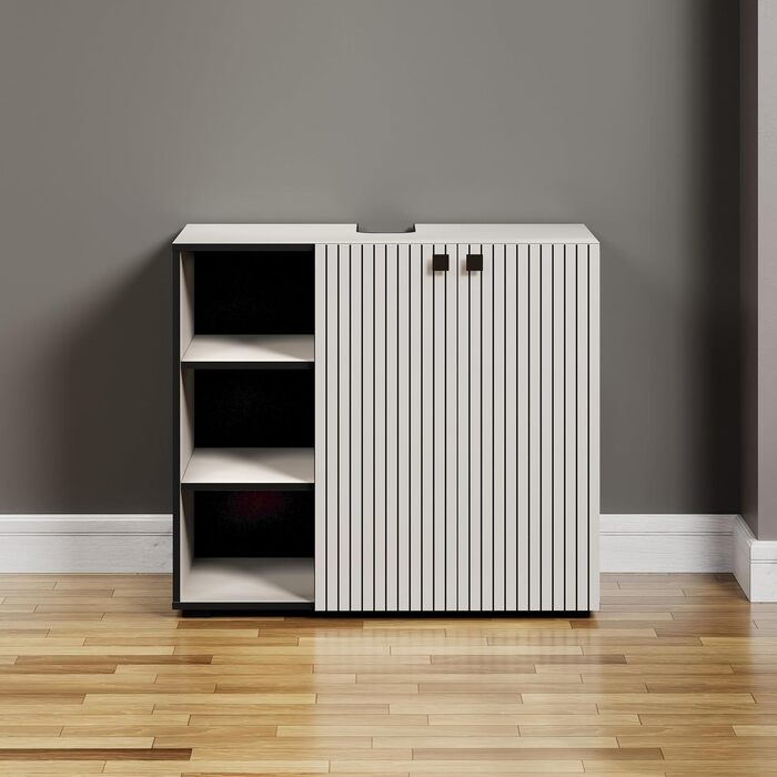 Тумба під раковину на колесах PureBliss від trendteam smart living, 80x64x42 см, з 2 відкритими полицями та вставною дошкою, стійка до подряпин, світло-сірий кашемір