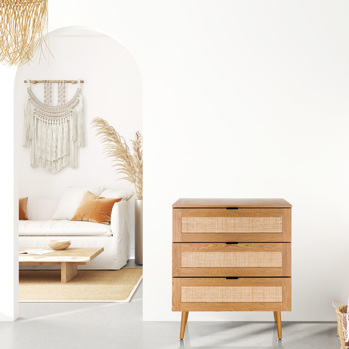 Комод BOHEO K 80x40x91 см 3 шухляди ротанг плетений дуб hjh LIVING
