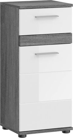 Комод для ванної Newroom, білий глянцевий, сріблясто-сірий, сучасний, 35x79x31 см, шафа-пенал, меблі для ванної, Pelia.one V1