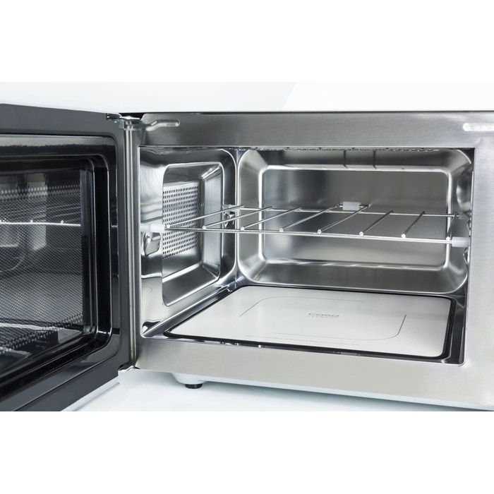 Мікрохвильова піч з грилем CASO MG25 Ceramic Menu, 25 л, 900 Вт, без піддону, нержавіюча сталь, 2 рівня, керамічне дно, дзеркальна поверхня, 1000 Вт гриль, Sound on/off