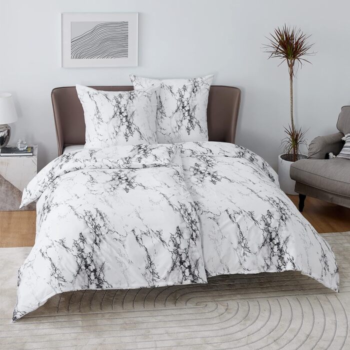 Комплект постільної білизни BEDSURE з мікрофібри 4 предмети, 135x200 см, сірий з гілками (2 наволочки 80x80 см)