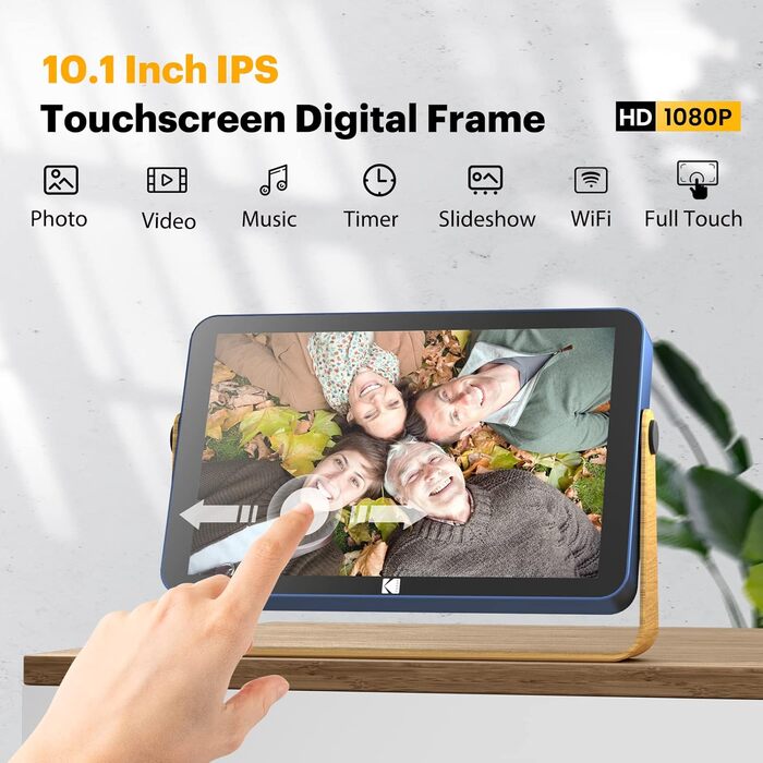 Цифровий фотоальбом Kodak 10 дюймів з акумулятором, Wi-Fi, 16 GB, IPS HD сенсорний екран, Bluetooth, для дому та офісу (Blue, 10 дюймів)