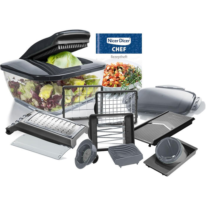 Набір Nicer Dicer для нарізки овочів 15 в 1, нарізник для овочів, цибулі, салату, кубиків, картоплі фрі, хвилястий ніж, подрібнювач для фруктів та овочів, кухонний аксесуар сірого кольору